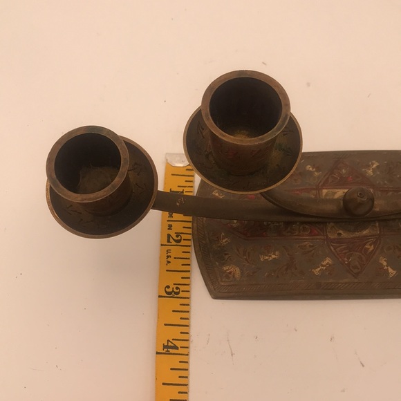 RARE VTG Etched Brass 4-Candle Candelabra Made in India - Picture 9 of 9